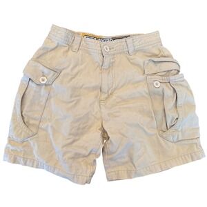 Free World Khaki Cargo Shorts Tan Utility Multi Pocket Flower Logo Womens 24